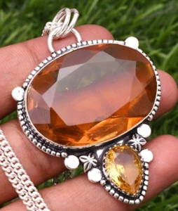 Citrine Pendant Gemstone 925 Sterling Silver Handmade Jewelry Pendant 2.10" - Picture 1 of 9