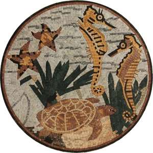Mosaik Marmor verziert Seedrache und Schildkröten Medaillon Home Pool Design Boden - Bild 1 von 1