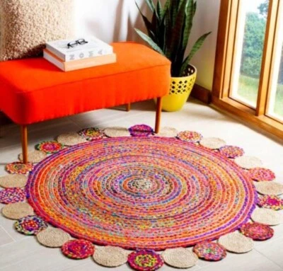 Jute Cotton Carpet Round Dibby Design Hot mat Style Your Home Lovely malticolour - Image 1 of 3