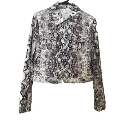 Bar III укороченная змеиная кожа джинсовая ткань эластичная куртка дальнобойщика M белый бриллиант питон - Изображение 1 из 4