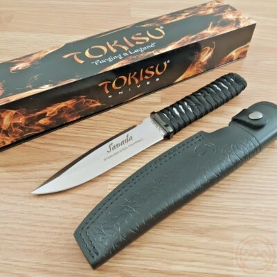 Tokisu Sanada Fixed Knife 6.02" 7Cr17MoV Steel Blade Black Lace-Up Handle 32498 - Image 1 of 4