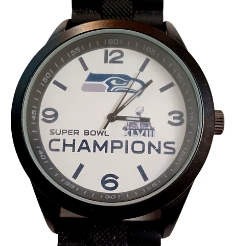 Super Bowl Champion 48 Seattle Seahawks Watch Men Black 2016 New Battery Cover