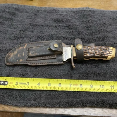 Vintage SCHRADE U.S.A. 171UH Knife with Leather Sheath - 10” Total (5” Blade) - Image 1 of 4