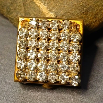 VTG Schloss & Hausmann Rhinestone Encrusted Brass Pill Box Hinged 5th Ave - Image 1 of 4