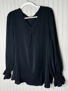 Shein TOP Damen 24 26 dunkelblau Renaissance V-Ausschnitt gesmoktes Bündchen Tunika Stretch - Bild 1 von 12