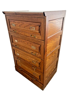 Lateral File Cabinet Tiger Oak Four Drawers Locking Bottom Paneled Sides Keys - Image 1 of 4