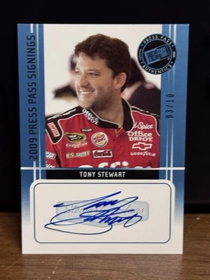 TONY STEWART 2009 Press Pass signings Blue 3/10 On Card Auto  Autograph NASCAR - Image 1 of 2
