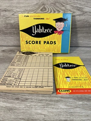 Vintage 1956 Yahtzee Scorepads ES Lowe 5 Pads & Original Box Almost 100 Sheets! - Image 1 of 4