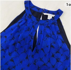 NWOT Diane Von Furstenberg Women's 4 Silk Blue Black Sleeveless Halter Top - Picture 1 of 7