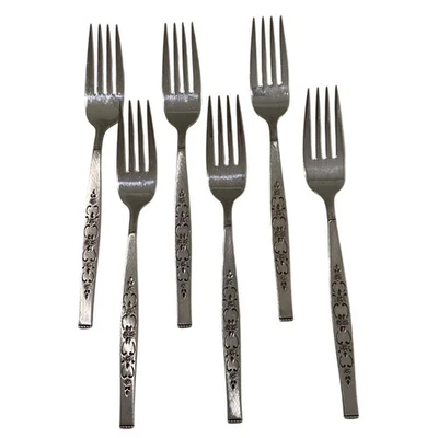 Vintage Wm A Rogers Premier Stainless Oneida SPANADA Dinner Fork Lot of 6 Floral - Image 1 of 4