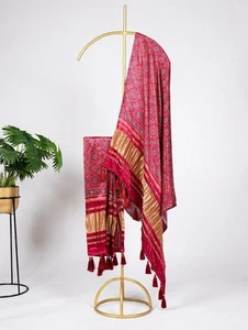 Latest Beautiful Maroon Color Gaji Silk Dupatta For Wedding And Function Wear - Picture 1 of 8