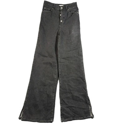 Vtg SO Super High Rise 90s Wide Leg Jeans Womens 5 Black Denim Button Fly Baggy - Image 1 of 4