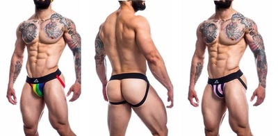 CUT4MEN PRIDE STREIFEN JOCKSTRAP SLIP OUVERT offen schwarz string clubwear rosa - Bild 1 von 4