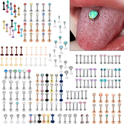 4-24PC Surgical Steel Lip Studs Labret Monroe Ring Tragus Cartilage Earrings 16G - Image 1 of 4