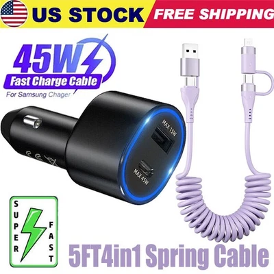 45W Super Fast Charging USB Type C Car Charger For Samsung iPhone Android Phone - Image 1 of 4