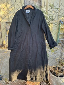 Flax Women’s Medium Black Long Linen Lagenlook Minimalist Jacket Duster - Picture 1 of 24