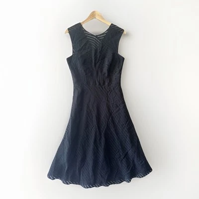 Veronika Maine Sz 10 Black Sheer Stripes Dress Fit And flare Stylish Classic - image 1 of 4