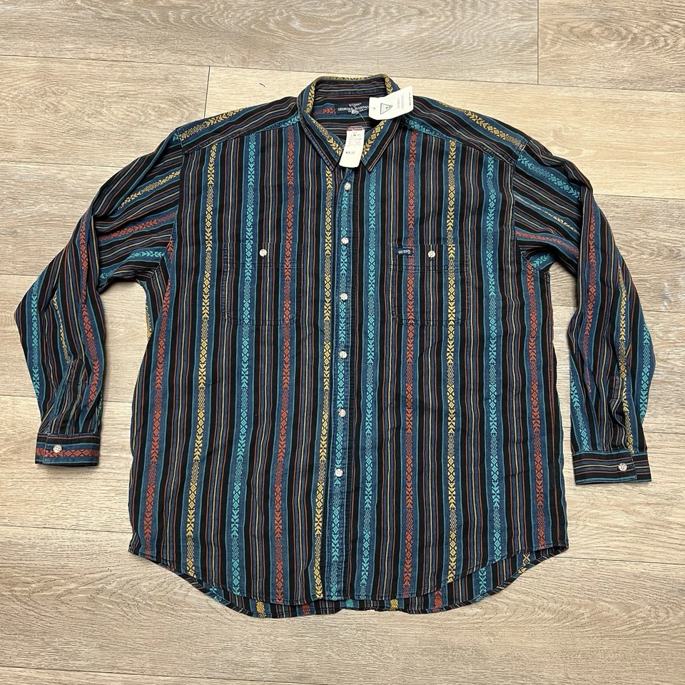 Vintage 90s Guess Georges Marciano Southwest Aztec Button Down Shirt XL NWT USA - Image 1 of 4