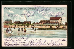 Lithographie Duhnen, Strand-Hotel, Badegäste am Strand 1904  - Picture 1 of 2