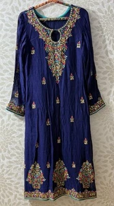 Unbranded Indian Kameez S/M Bright Purple Blue Embroidered Embellished Tunic - Picture 1 of 10