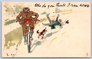 K34/ Interesting Postcard c1910 Comic Bicycle Rider Wreck Dog May Signed 100 - Picture 1 of 4