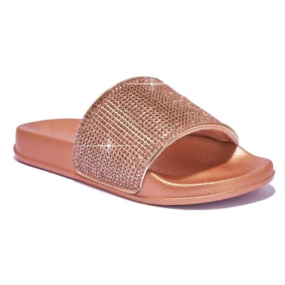 TRUFFLE GIRLS KIDS CHILDRENS SLIP ON FLAT SLIDER MULES DIAMANTE SANDALS FLIP FLOP SHOES