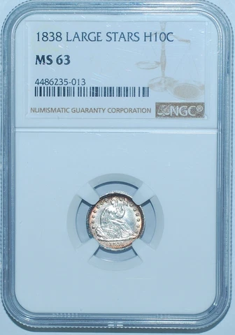 1838 NGC MS63 Large Stars Liberty Seated Half Dime H10c Cover