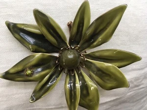 Vintage Large 3” Metal Green Flower Pin 1960’s - Picture 1 of 2