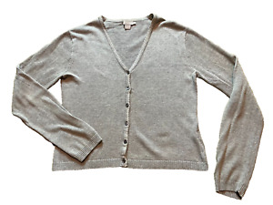 Vintage 90s Y2K J Crew Heather Gray Thin Cotton V-Neck Boxy Cardigan Sweater S