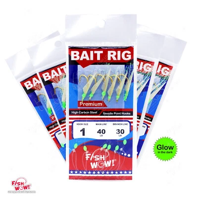 5pks Size 1 Premium Glow Sabiki Bait Rig w/ Fish skin Piscatore Lure 6 Gold hook - Image 1 of 3