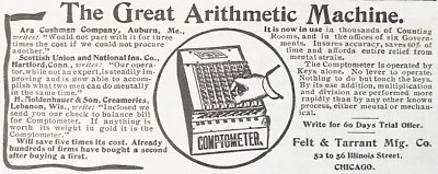 COMPTOMETER Felt&Tarrant Co. Antigua máquina de agregar calculadora antiguo 1900 anuncio impreso Foto 1 de 2