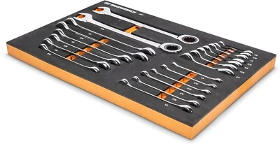 Juego de llaves de trinquete estándar y rechonchas SAE de 21 piezas con bandeja de espuma 86526 S5 Foto 1 de 4