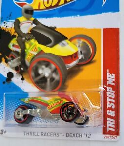 HOT WHEELS 2012 HW CITY WORKS  TRI & STOP ME MOTORCYCLE Red Thrill Racers Beach