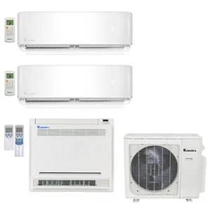 Klimaire 3-Zone 30K BTU 22 Seer 9K-9K Wall 18K Console AC Mini Split Heat Kits - Picture 1 of 8