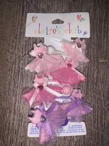 claire’s ballet dance Dress barrette bow clips nwt pink purple rhinestone hearts - Picture 1 of 3