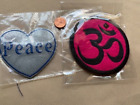 2 NEW Magnets-  "Peace" heart silver glitter vinyl + OM symbol yoga on pink felt