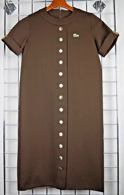 Vestido Lacoste De Colección Chemise Talla S/M Años 70 Rich Espresso Marrón Dorado Botón Verde Croc Foto 1 de 4