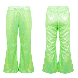 Kids Shiny Metallic Flare Pants Hip Hop Jazz Dance Bell Bottom Wide Leg Trousers - Picture 1 of 86