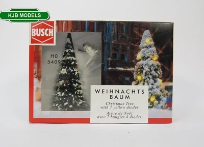 OO / HO Gauge Busch 5409 Snow Covered Christmas Tree 80mm With Lights & Snowman