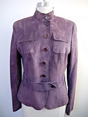 AKRIS Punto Ciruela Púrpura Gamuza Cuero Botón Delantero Chaqueta Talla 8 Foto 1 de 4