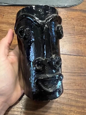 Vase Ethnic Terre Cuite Émaillée Vernissé Visage a Identifier Vintage - Photo 1/4