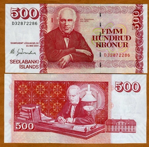 Iceland, 500 Kronur, 22-5-2001, P-58A, UNC New Sign. (2013) Cover