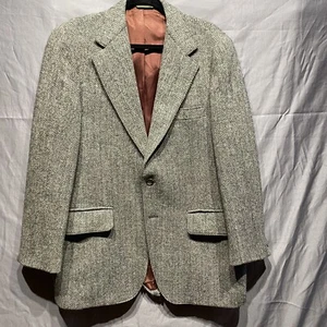 HARRIS TWEED Herringbone Wool Sport Coat Men’s Sz 42L Jacket Scottish Vtg READ - Picture 1 of 10