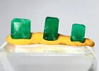 natürlicher handgefertigter grüner Smaragdkristall achteckig geschnittener Edelstein 3-teiliges Set 4,35CT