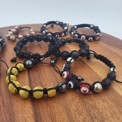 Shamballa Bracelets Lot Of 10pcs Macrame Cord Heavy Nice Crystal's...Rhinestones - image 1 of 4