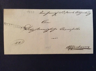 BroadviewStamps German States Bavaria Rothenburg Vorphila 1833 early cover. - Image 1 of 4