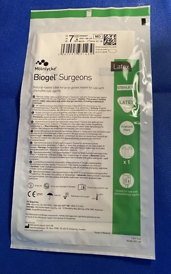 MOLNLYCHKE NEW Size 7 Molnlycke Biogel Surgeons Sterile Latex, powder-free gloves 1 Pair