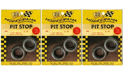3pr 1965 K&B Aurora 1:24 槽式汽车进站零件 1 1/8 英寸德国 SLICK TIRES #406 — 第 1/3 张图片