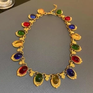 Collar retro redondo de vidrio de color pesado cadena corta - Imagen 1 de 4
