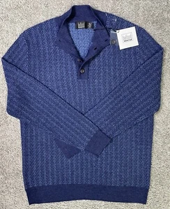 Vintage BELFORD Merino Wool Grandpa Cardigan Sweater Buttons Blue MENS LARGE NEW - Picture 1 of 12